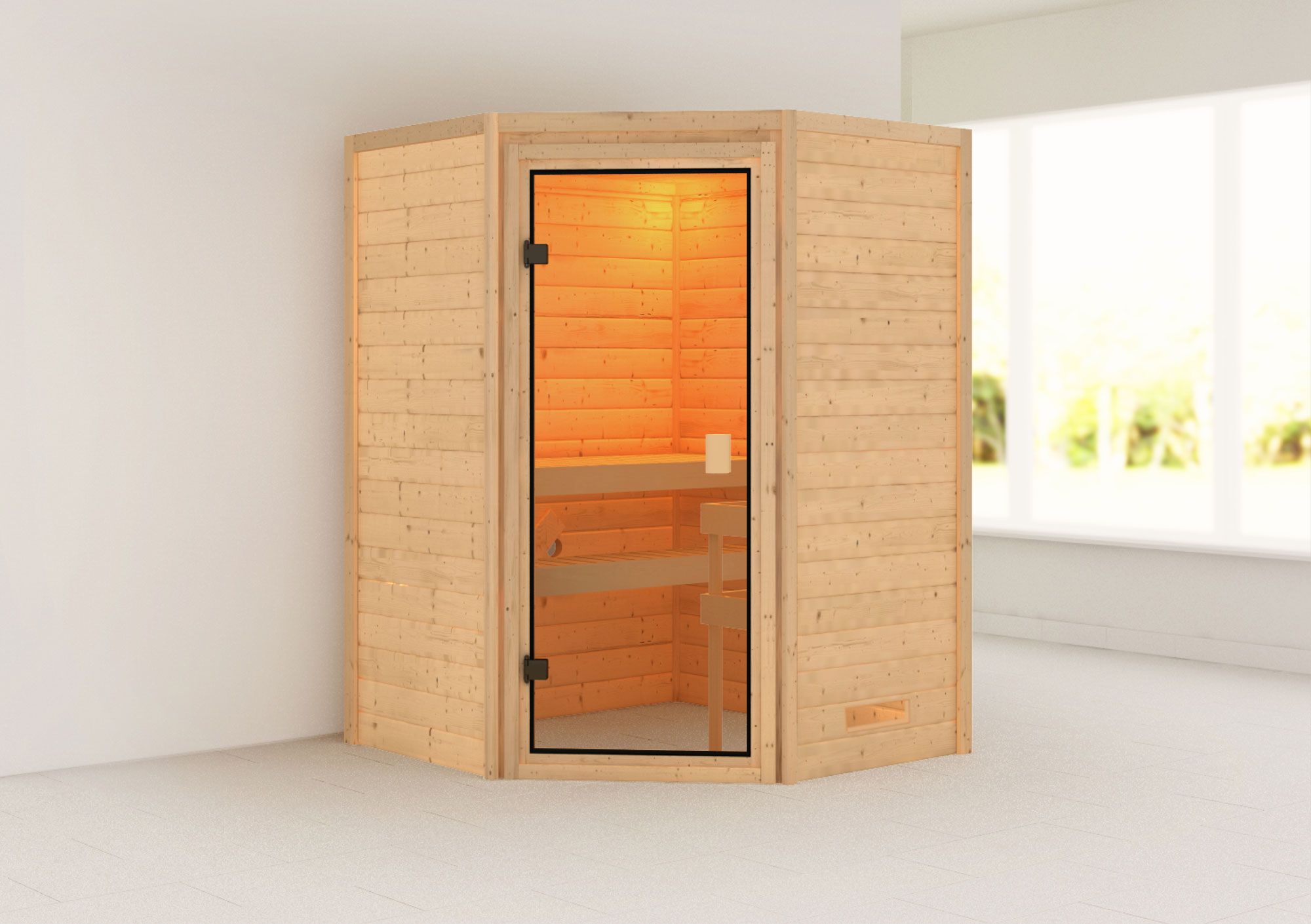 Sauna "Henrik" mit bronzierter Tür - Farbe: Natur - 145 x 145 x 187 cm (B x T x H)