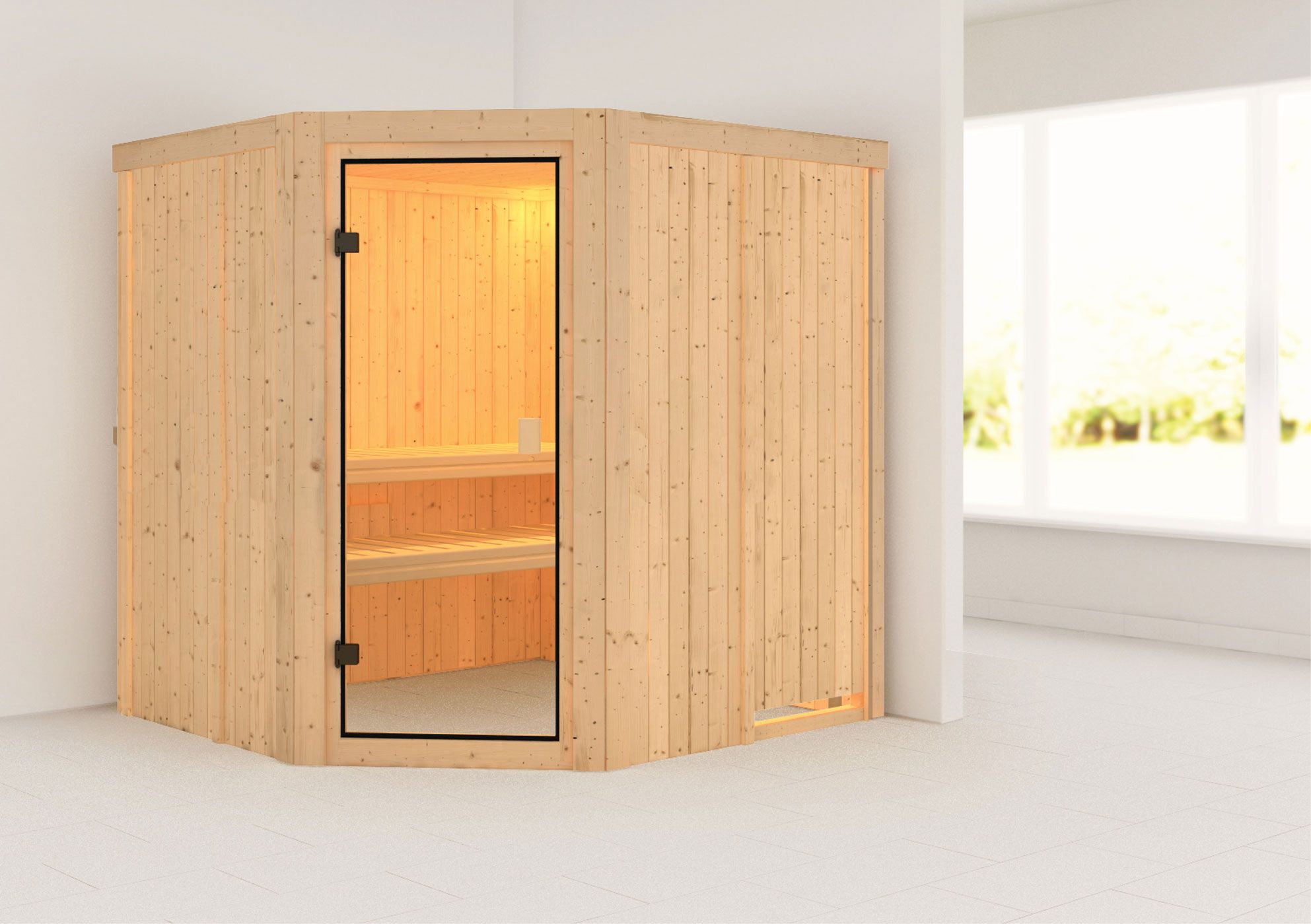 Sauna "Manadis" mit bronzierter Tür - Farbe: Natur - 196 x 178 x 198 cm (B x T x H)