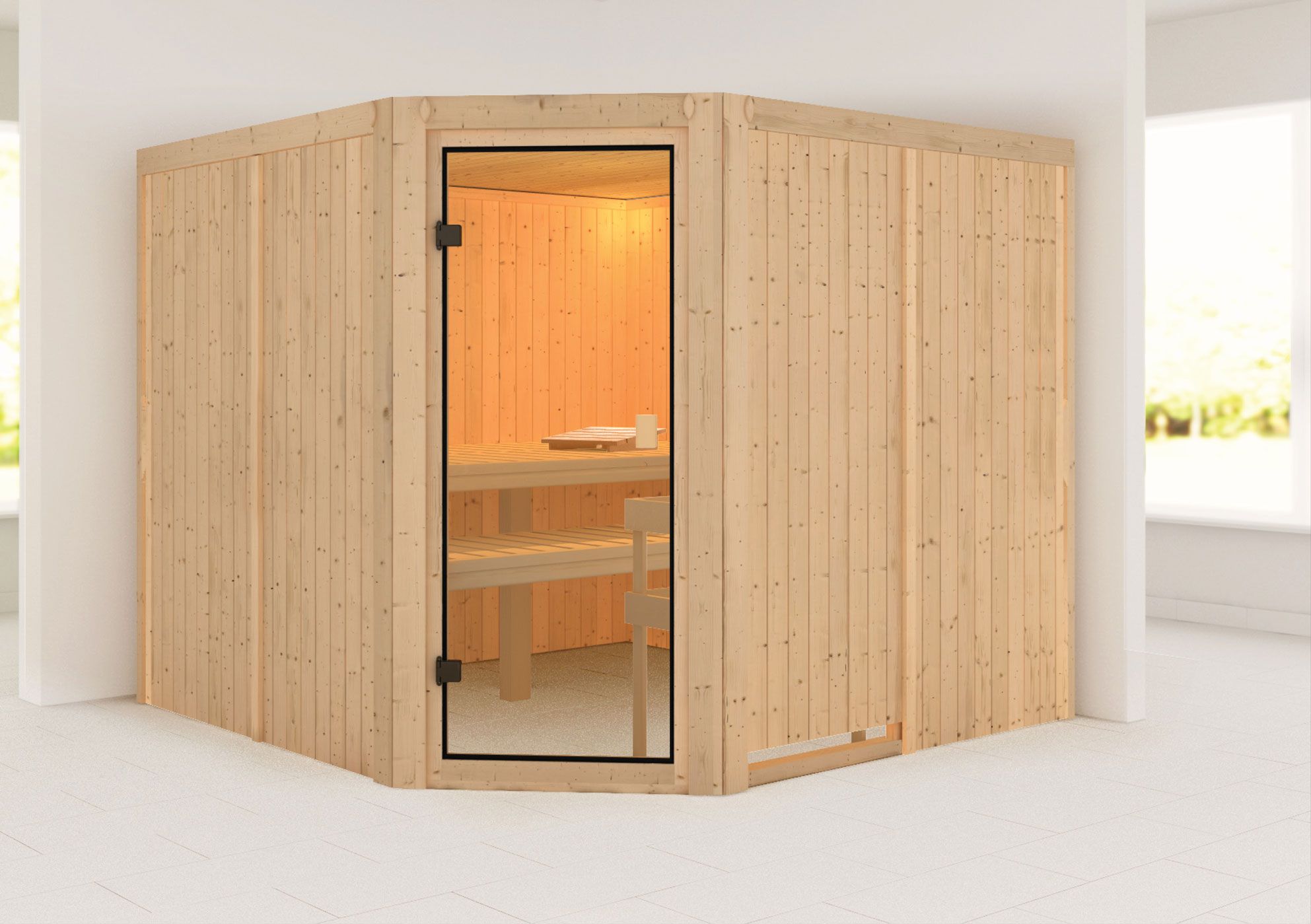 Sauna "Ilian" mit bronzierter Tür - Farbe: Natur - 231 x 231 x 198 cm (B x T x H)