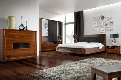 Schlafzimmer Komplett - Set K Lopar, 6-teilig, teilmassiv, Farbe: Nuss / Schwarz
