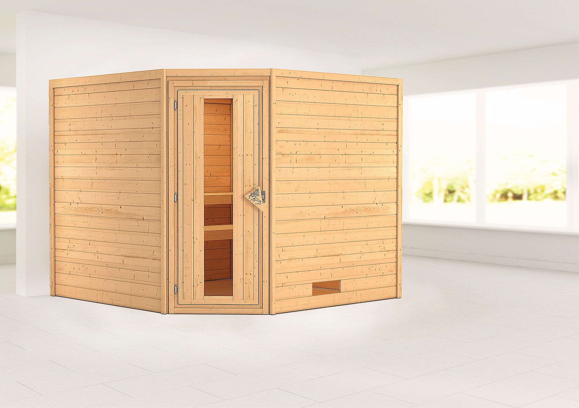 Sauna "Anesa" mit Energiespartür - Farbe: Natur - 231 x 231 x 198 cm (B x T x H)