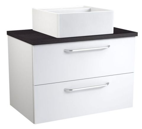 Waschtischunterschrank Barasat 69, Farbe: Weiß glänzend / Eiche Schwarz – 53 x 75 x 45 cm (H x B x T)