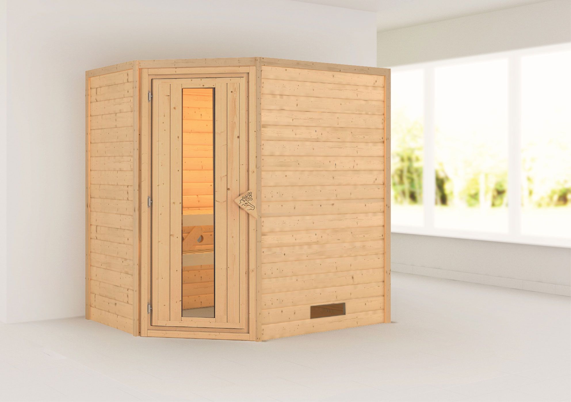Sauna "Jannik" mit Energiespartür - Farbe: Natur - 196 x 146 x 198 cm (B x T x H)