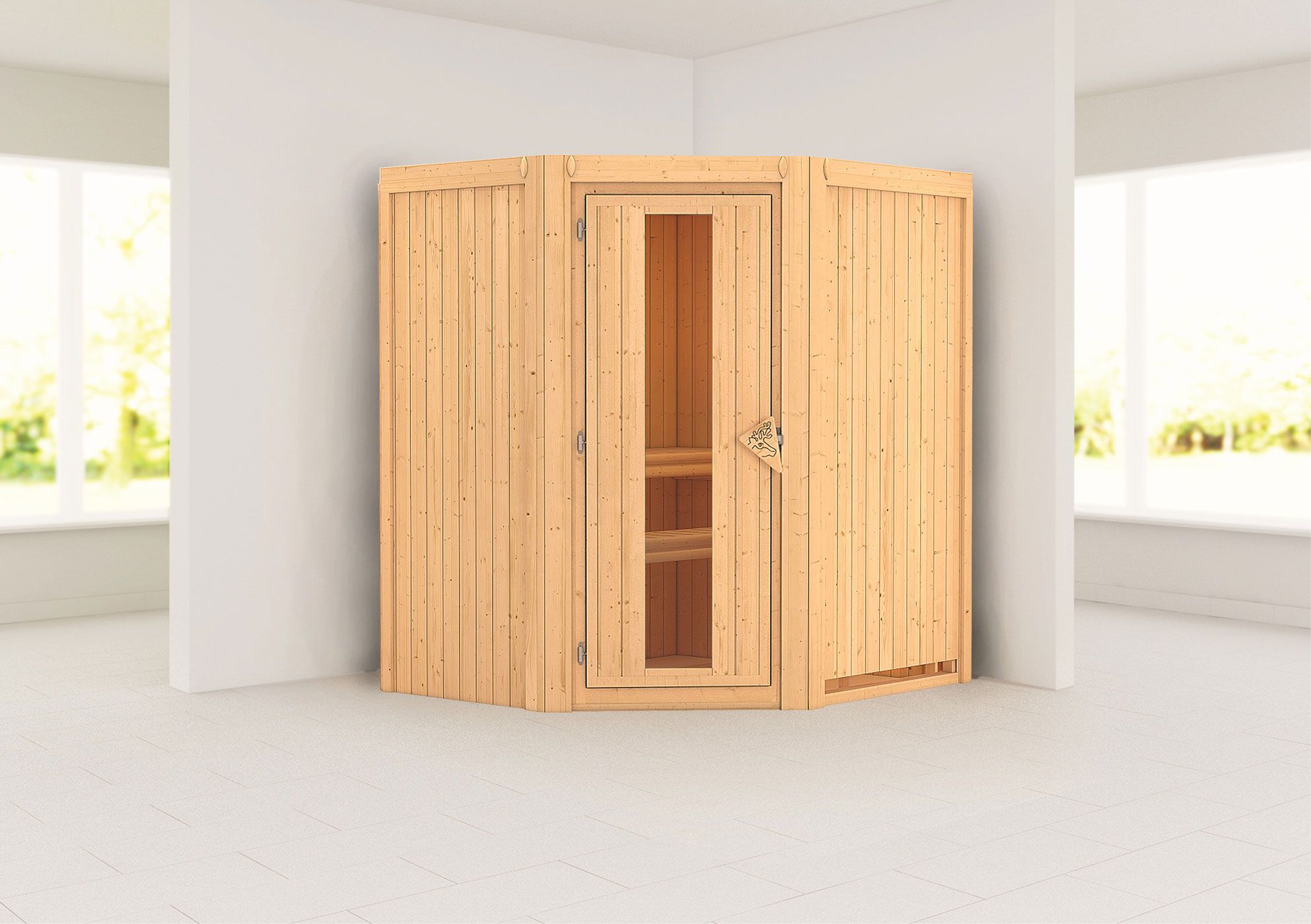 Sauna "Leevi" mit Energiespartür - Farbe: Natur - 170 x 151 x 198 cm (B x T x H)