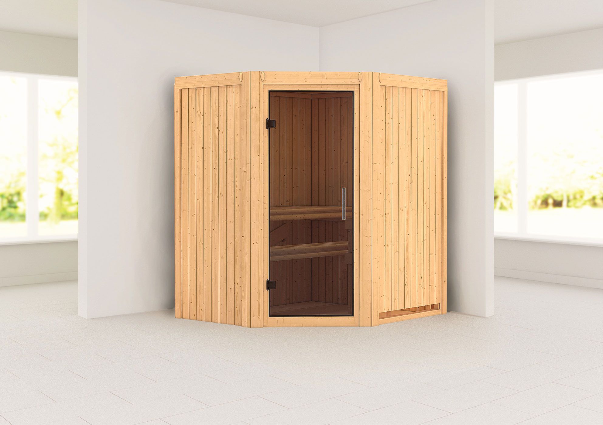 Sauna "Leevi" mit graphitfarbener Tür - Farbe: Natur - 170 x 151 x 198 cm (B x T x H)