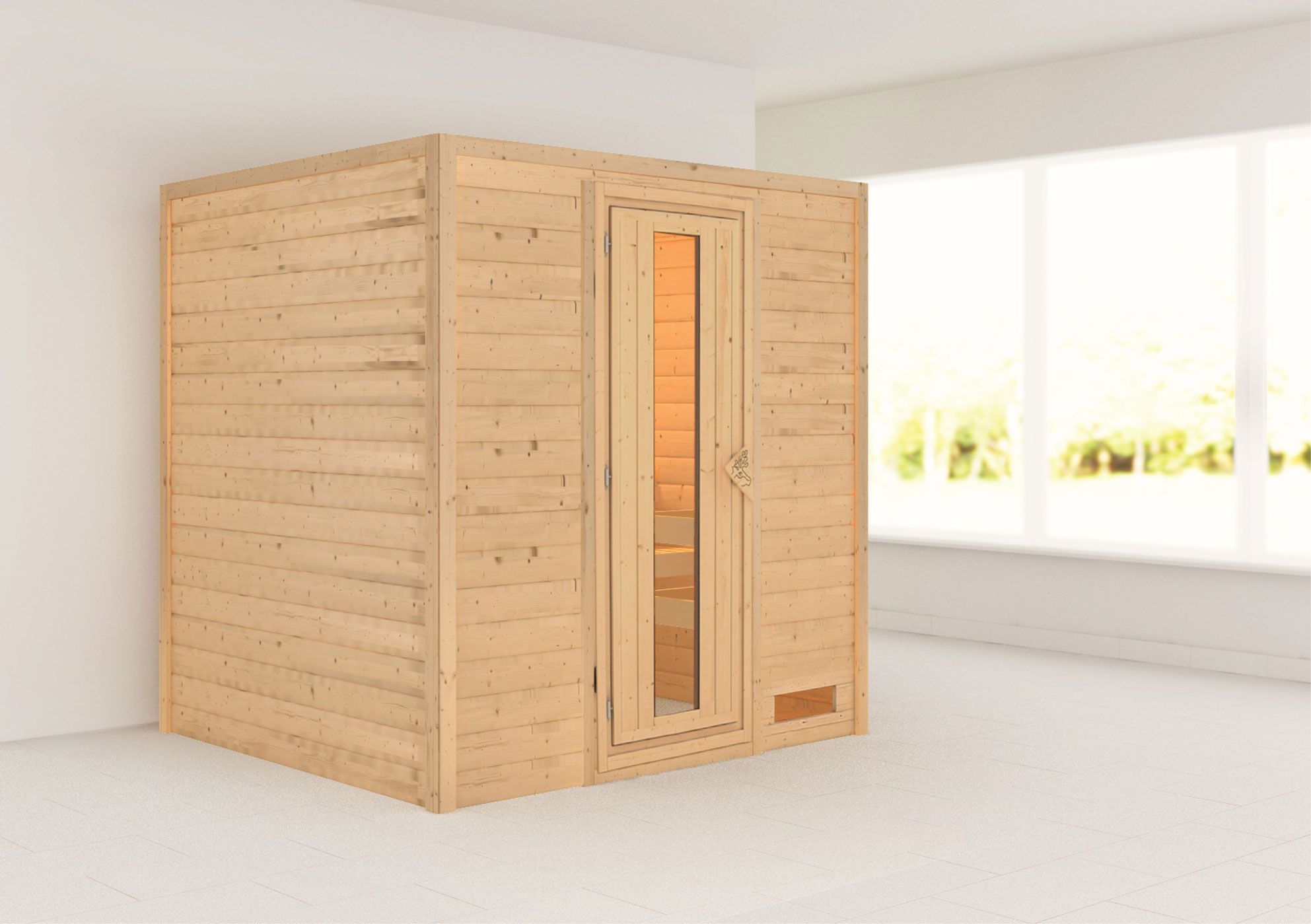 Sauna "Laerke" mit Energiespartür - Farbe: Natur - 196 x 170 x 198 cm (B x T x H)