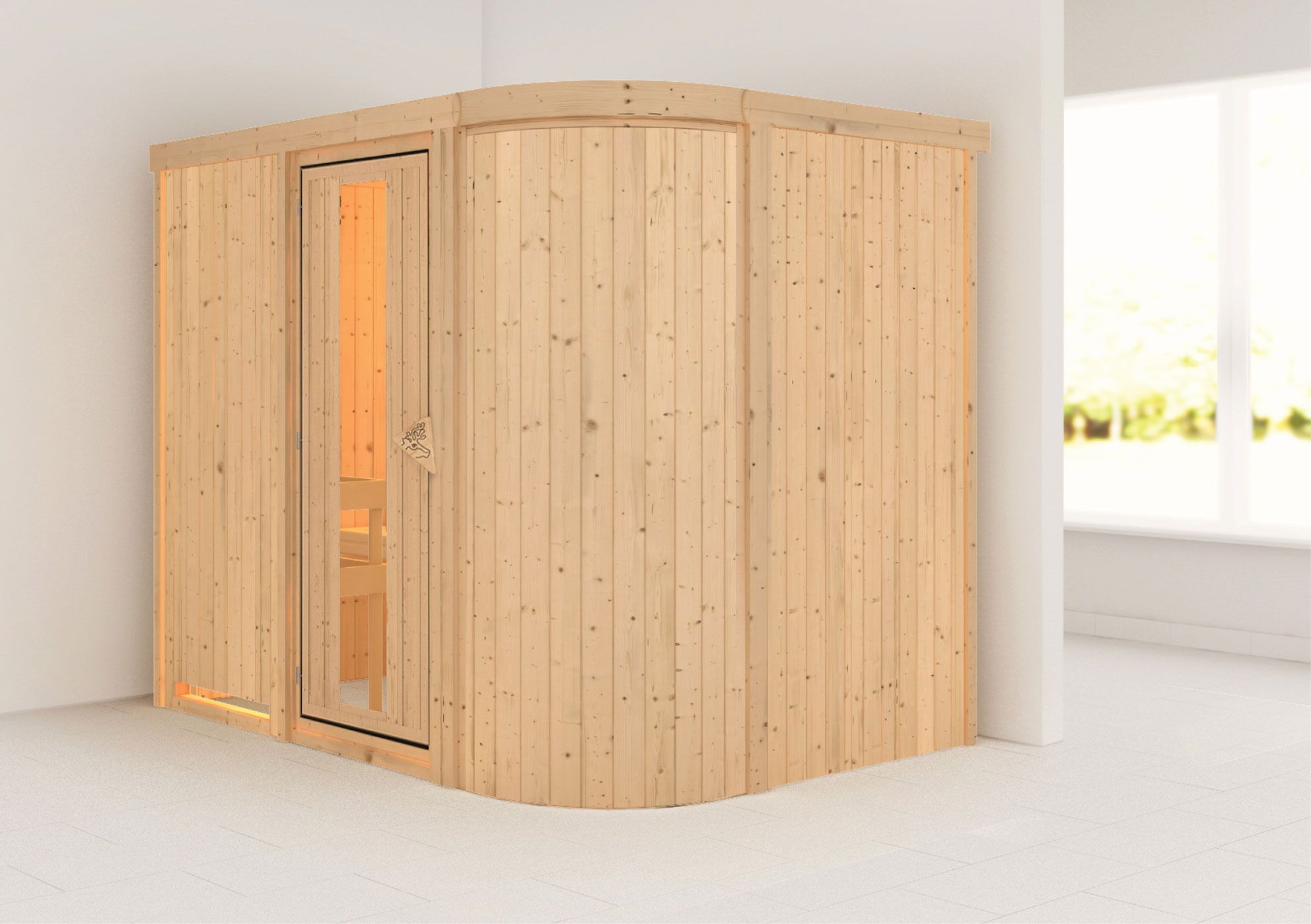 Sauna "Einar" mit Energiespartür - Farbe: Natur - 231 x 170 x 198 cm (B x T x H)
