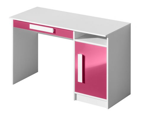 Kinderzimmer - Schreibtisch Walter 09, Farbe: Weiß / Rosa Hochglanz - 80 x 120 x 50 cm (H x B x T)
