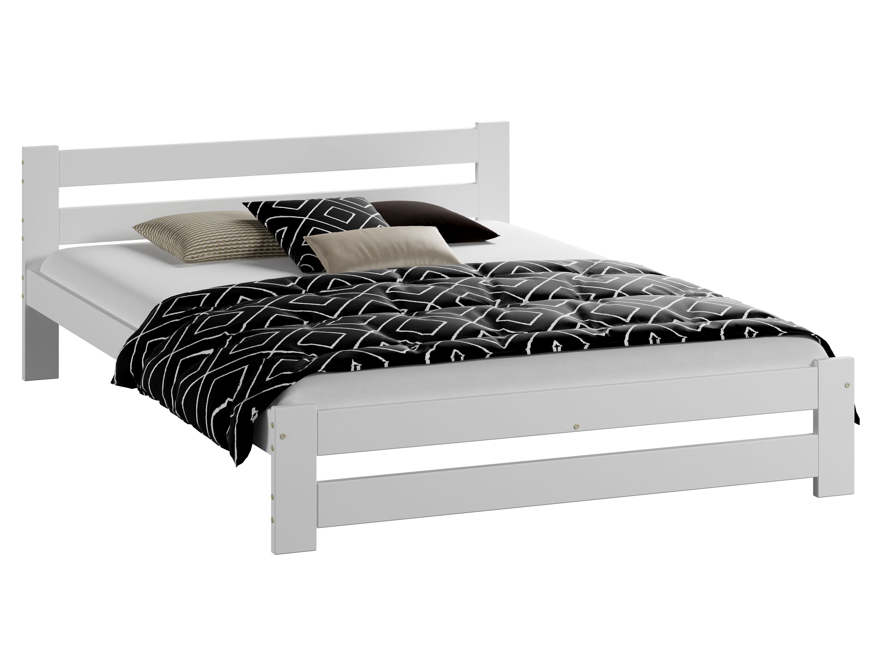 Jugendbett im schlichten Design Nagol 35, Kiefer Vollholz massiv, Farbe: Weiß - Liegefläche: 160 x 200 cm (B x L)