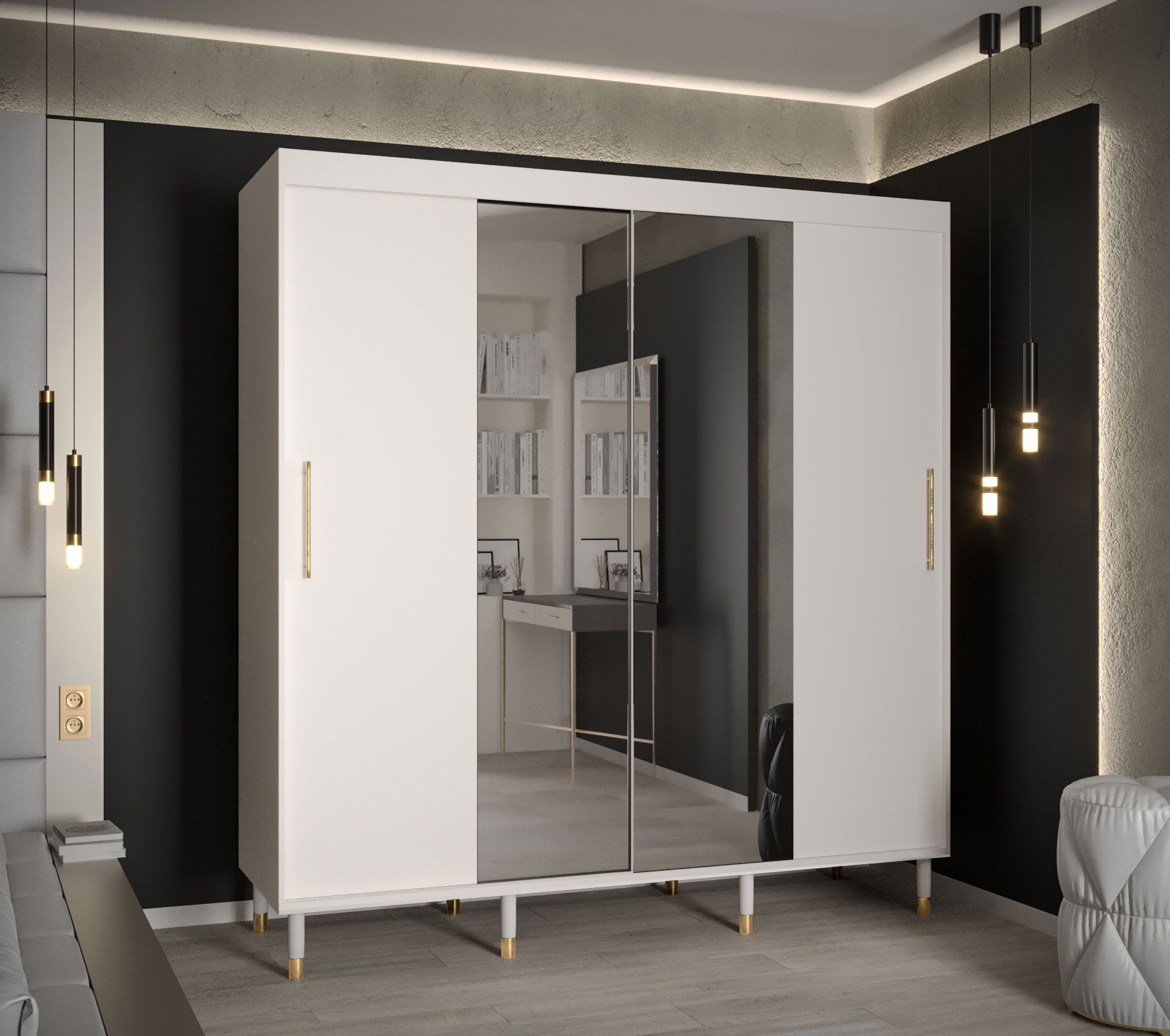 Kleiderschrank im neutralen Design Jotunheimen 249, Farbe: Weiß - Abmessungen: 208 x 200,5 x 62 cm (H x B x T)