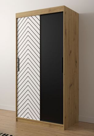 Moderner Kleiderschrank mit genügend Stauraum Mulhacen 02, Farbe: Eiche Artisan / Schwarz matt - Abmessungen: 200 x 100 x 62 cm (H x B x T), mit fünf Fächern