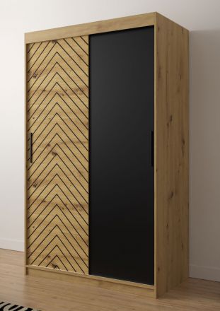 Kleiderschrank mit neutralen Design Mulhacen 07, Farbe: Eiche Artisan / Schwarz matt - Abmessungen: 200 x 120 x 62 cm (H x B x T), mit genügend Stauraum
