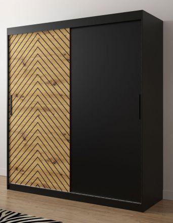 Großer Kleiderschrank mit genügend Stauraum Mulhacen 23, Farbe: Schwarz matt / Eiche Artisan - Abmessungen: 200 x 180 x 62 cm (H x B x T), mit 10 Fächern