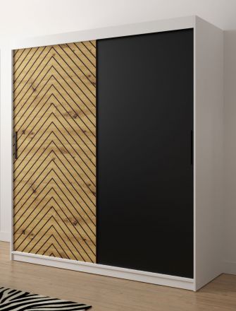 Moderner Kleiderschrank mit 10 Fächern Mulhacen 21, Farbe: Weiß matt / Eiche Artisan / Schwarz matt - Abmessungen: 200 x 180 x 62 cm (H x B x T)