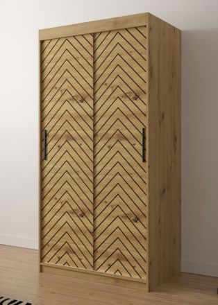 Kleiderschrank mit edlen Design Mulhacen 37, Farbe: Eiche Artisan / Schwarz matt - Abmessungen: 200 x 100 x 62 cm (H x B x T), mit 5 Fächern