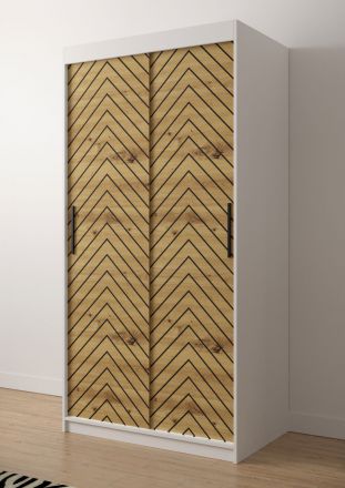 Außergewöhnlicher Kleiderschrank Mulhacen 39, Farbe: Weiß matt / Eiche Artisan / Schwarz matt - Abmessungen: 200 x 100 x 62 cm (H x B x T), mit fünf Fächern
