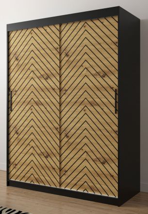 Kleiderschrank mit edlen Design Mulhacen 53, Farbe: Schwarz matt / Eiche Artisan - Abmessungen: 200 x 120 x 62 cm (H x B x T), mit fünf Fächern
