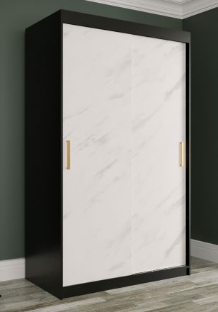 Kleiderschrank mit modernen Marmor Muster Ätna 30, Farbe: Schwarz matt / Weißer Marmor - Abmessungen: 200 x 120 x 62 cm (H x B x T), mit genügend Stauraum
