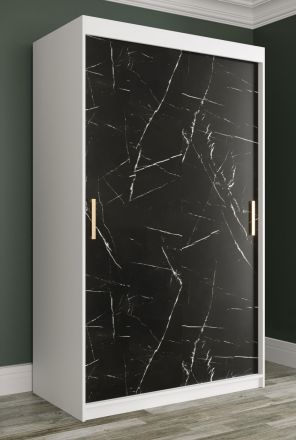 Eleganter Kleiderschrank mit fünf Fächern Ätna 31, Farbe: Weiß matt / Schwarzer Marmor - Abmessungen: 200 x 120 x 62 cm (H x B x T), mit Marmor Muster