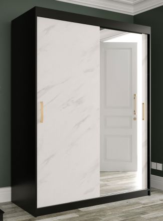 Kleiderschrank mit stylischen Design Ätna 82, Farbe: Schwarz matt / Weißer Marmor - Abmessungen: 200 x 150 x 62 cm (H x B x T), mit einer Spiegeltür