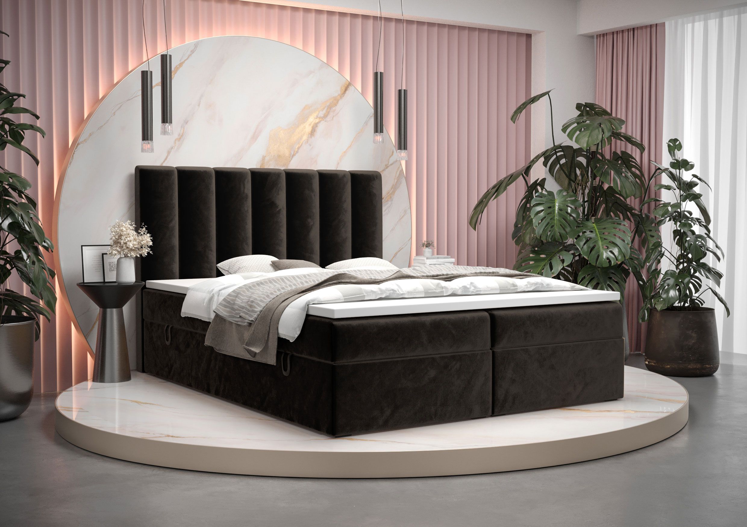 Elegantes Einzelbett Pirin 02, Farbe: Schwarz - Liegefläche 140 x 200 cm (B x L), mit Stauraum