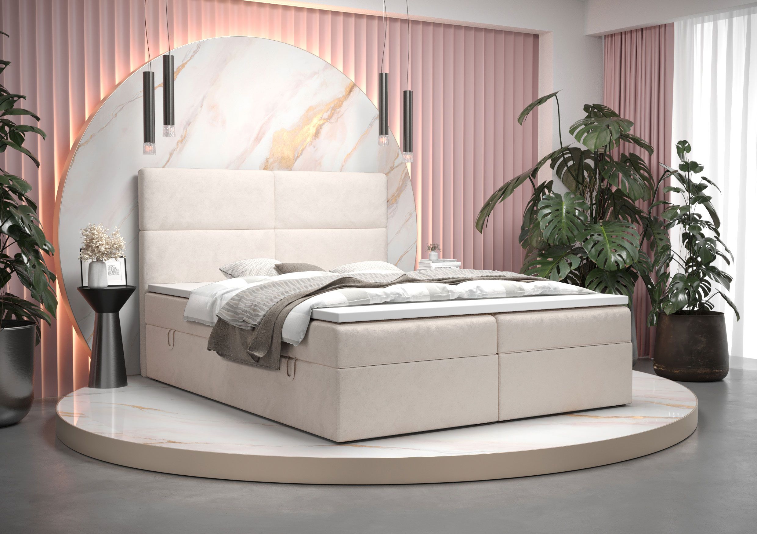 Einzelbett mit schlichten Design Pirin 31, Farbe: Beige - Liegefläche: 140 x 200 cm (B x L)