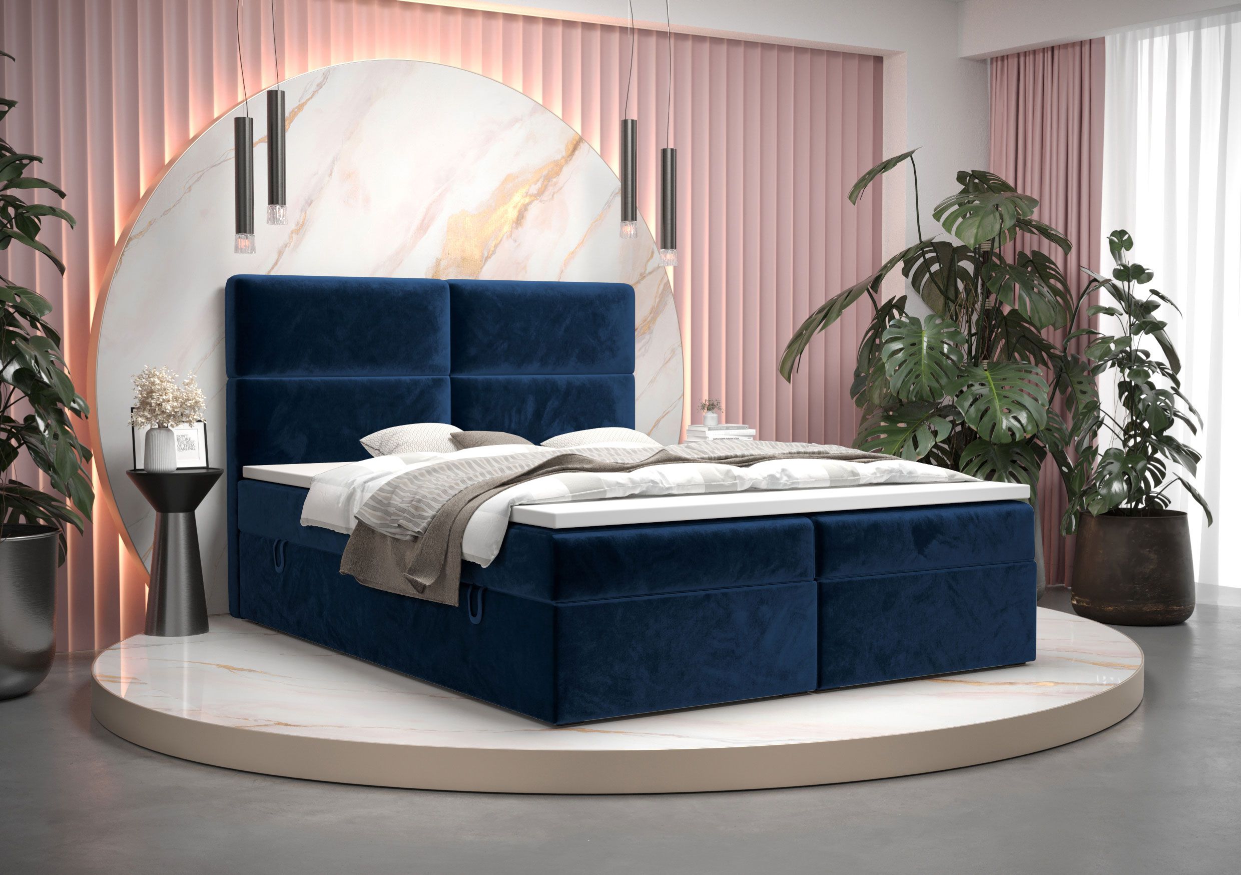 Außergewöhnliches Einzelbett Pirin 35, Farbe: Blau - Liegefläche: 140 x 200 cm (B x L), mit Stauraum