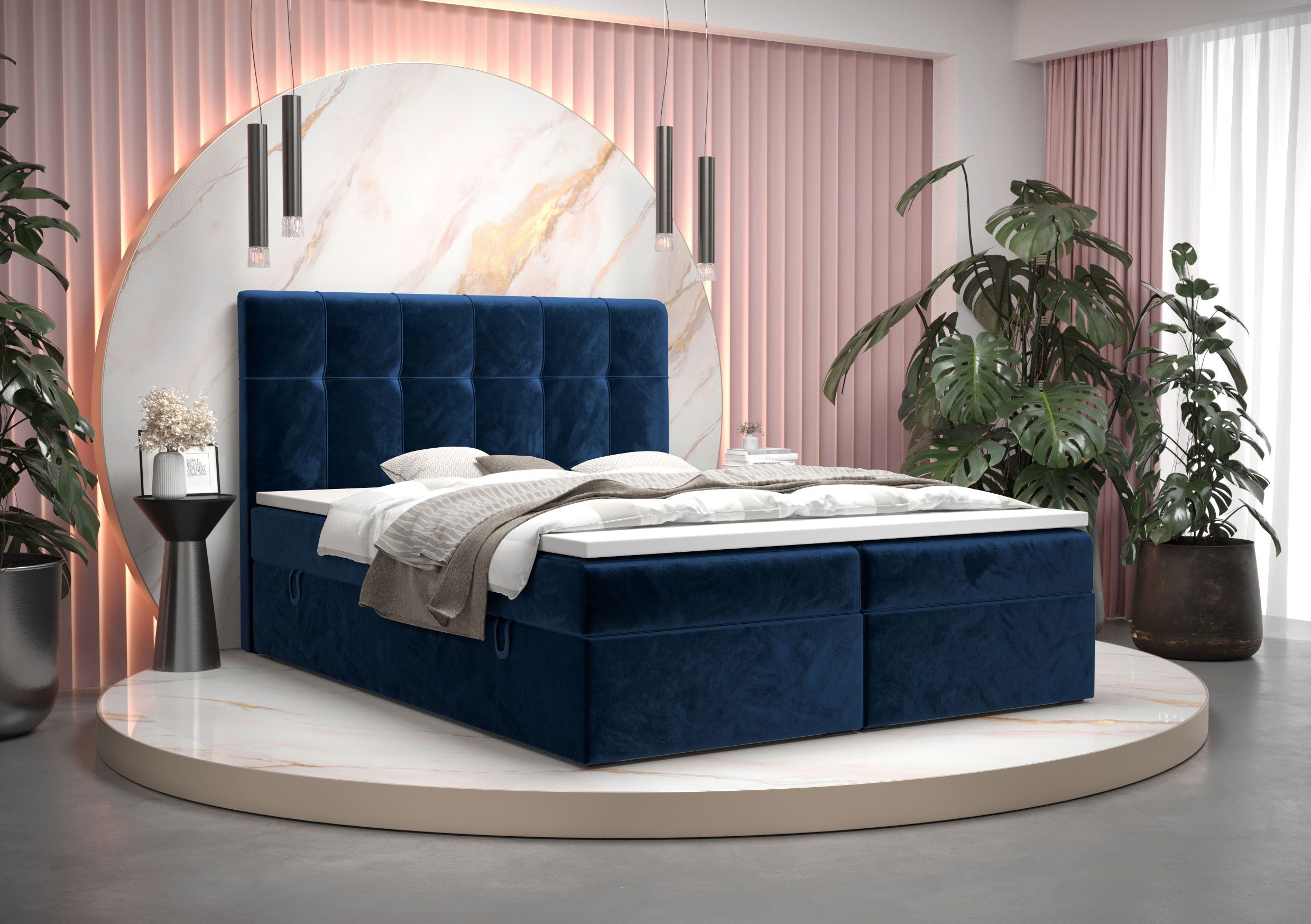Elegantes Einzelbett mit Stauraum Pirin 79, Farbe: Blau - Liegefläche: 140 x 200 cm (B x L)