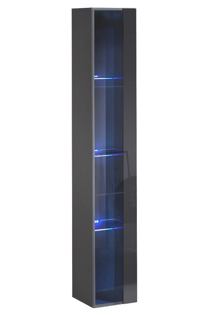 Hängevitrine mit LED-Beleuchtung Fardalen 15, Farbe: Grau - Abmessungen: 180 x 30 x 30 cm (H x B x T), mit Push-to-open Funktion
