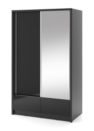 Spiegelschrank mit einer Kleiderstange und zwei Schubladen Anfield 14, Farbe: Schwarz Hochglanz - Abmessungen: 214 x 134 x 62 cm (H x B x T)