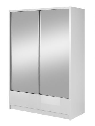 Spiegelschrank mit genügend Stauraum Anfield 08, Farbe: Weiß Hochglanz - Abmessungen: 214 x 154 x 62 cm (H x B x T), mit zwei Schubladen und einer Kleiderstange
