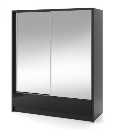Kleiderschrank mit zwei Spiegeltüren Anfield 16, Farbe: Schwarz Hochglanz - Abmessungen: 214 x 184 x 62 cm (H x B x T), mit zwei Schubladen und sechs Fächern