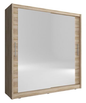 Großer Kleiderschrank mit zwei Spiegeltüren Warbreck 57, Farbe: Eiche Sonoma - Abmessungen: 214 x 200 x 62 cm (H x B x T), mit 10 Fächern