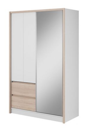 Spiegelschrank mit sechs Fächern und einer Kleiderstange Kirkdale 10, Farbe: Weiß / Eiche Sonoma - Abmessungen: 214 x 134 x 62 cm (H x B x T)