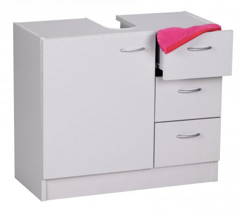 Waschbeckenunterschrank mit 3 Schubladen, Farbe: Weiß / Alu Farben - Abmessungen: 54 x 63 x 30 cm (H x B x T), mit Siphonausschnitt