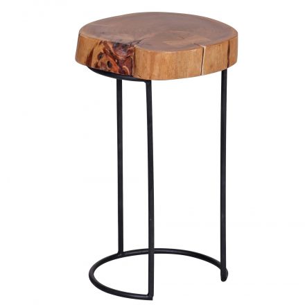 Handgefertigter Beistelltisch aus Akazie Massivholz, Farbe: Akazie / Schwarz - Abmessungen: 45 x 28 x 28 cm (H x B x T), Tischplatte in Baumstammform
