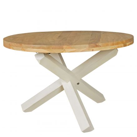 Runder Esstisch mit drei stabilen Standbeine, Farbe: Akazie / Weiß - Durchmesser: 120 cm
