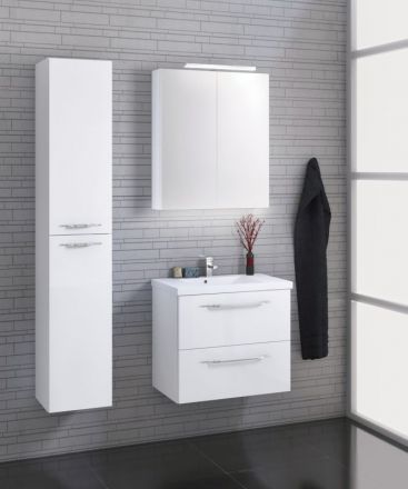 Badezimmermöbel - Set E Pune, 3-teilig inkl. Waschtisch / Waschbecken, Farbe: Weiß glänzend