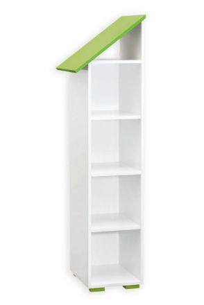 Kinderzimmer - Bücherregal Daniel 03, Farbe: Weiß / Grün, Ausführung Links - 165 x 43 x 44 cm (H x B x T)