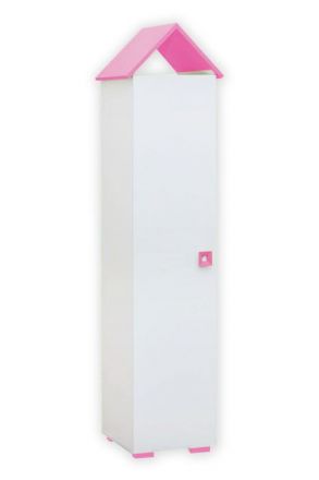 Kinderzimmer - Drehtürenschrank / Kleiderschrank Daniel 04, Farbe: Weiß / Rosa - 191 x 48 x 46 cm (H x B x T)