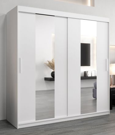 Schiebetürenschrank / Kleiderschrank Polos 05 mit Spiegel, Farbe: Weiß matt - Abmessungen: 200 x 200 x 62 cm (H x B x T)