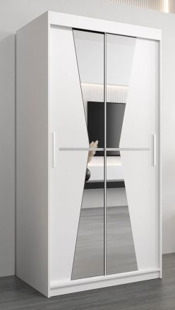 Schiebetürenschrank / Kleiderschrank Naranco 01 mit Spiegel, Farbe: Weiß matt - Abmessungen: 200 x 100 x 62 cm ( H x B x T)