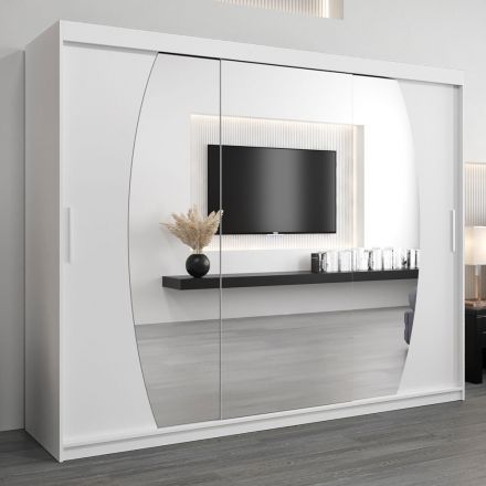 Schiebetürenschrank / Kleiderschrank Calvitero 06 mit Spiegel, Farbe: Weiß matt - Abmessungen: 200 x 250 x 62 cm ( H x B x T)