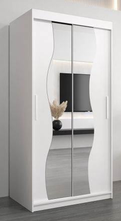 Schiebetürenschrank / Kleiderschrank Robinyera 01 mit Spiegel, Farbe: Weiß matt - Abmessungen: 200 x 100 x 62 cm ( H x B x T)