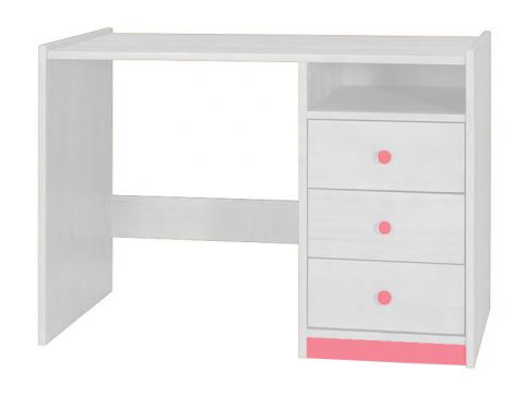 Schreibtisch Milo 01, Farbe: Weiß / Rosa, Kiefer Vollholz massiv - Abmessungen: 77 x 110 x 60 cm (H x B x T)