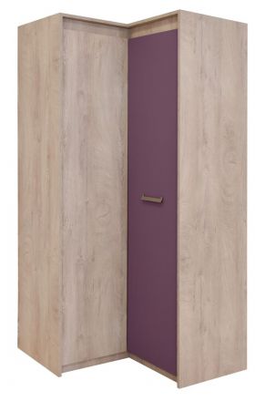 Kinderzimmer - Drehtürenschrank / Eckkleiderschrank Koa 04, Farbe: Eiche / Violett - Abmessungen: 203 x 98 x 98 cm (H x B x T)