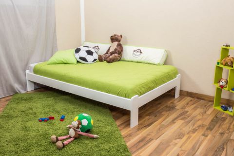 Kinderbett / Jugendbett  Kiefer Vollholz massiv weiß lackiert A10, inkl. Lattenrost - Abmessung 120 x 200 cm