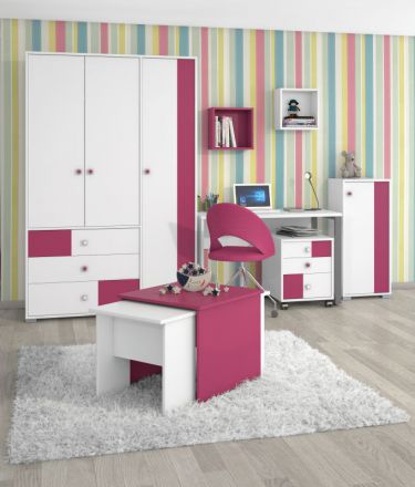 Kinderzimmer Komplett - Set C Lena, 5-teilig, Farbe: Weiß / Pink