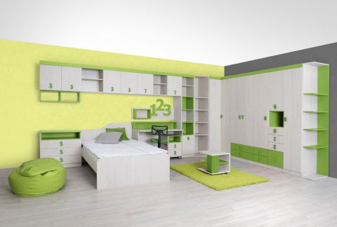 Kinderzimmer Komplett - Set C Luis, 16-teilig, Farbe: Eiche Weiß / Grün