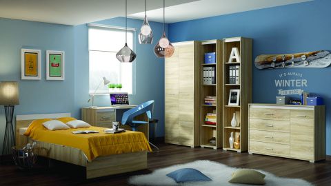 Schlafzimmer Komplett - Set D Mochis, 6-teilig, Farbe: Sonoma Eiche hell inklusive 3 Farbeinsätzen